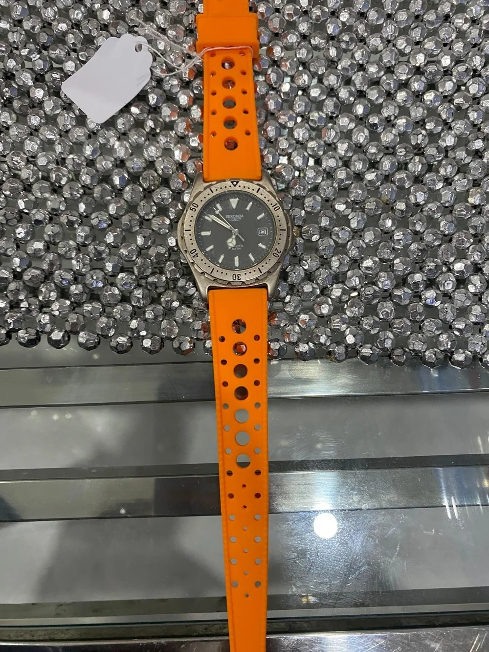 Seiko Orange Perforated Silicone Strap Dive Watch